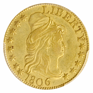 1806 $5 Draped Bust 8x5 Pointed 6 PCGS AU50 CAC