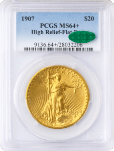 1907 $20 Saint Gaudens High Relief Flat Edge PCGS MS64 CAC +