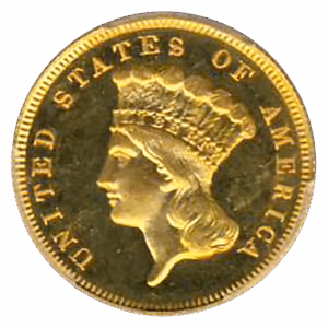 1885 $3 Indiian Princess PCGS PR65 CAC Cameo