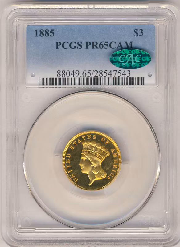 1885 $3 Indian Princess PCGS PR65 CAC Cameo