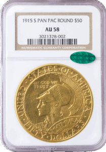 1915-S Panama Pacific $50 Round NGC AU58 CAC