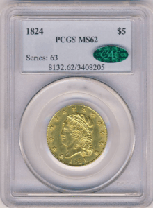 1824 $5 Capped Head PCGS MS62 CAC