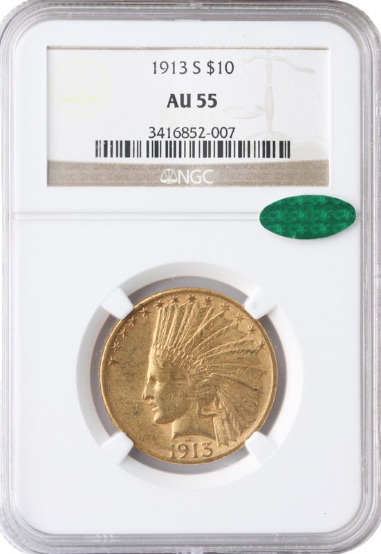 1913-S $10 Indian NGC AU55 CAC