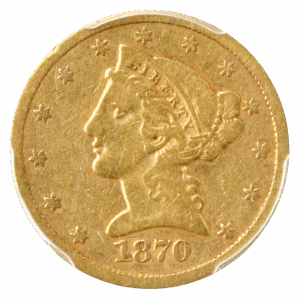 1870-CC $5 Liberty PCGS VF20 CAC