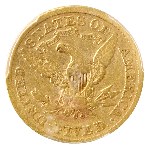 1870-CC $5 Liberty PCGS VF20 CAC
