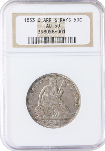 1853-O Standing Liberty Half Arrows and Rays NGC AU50