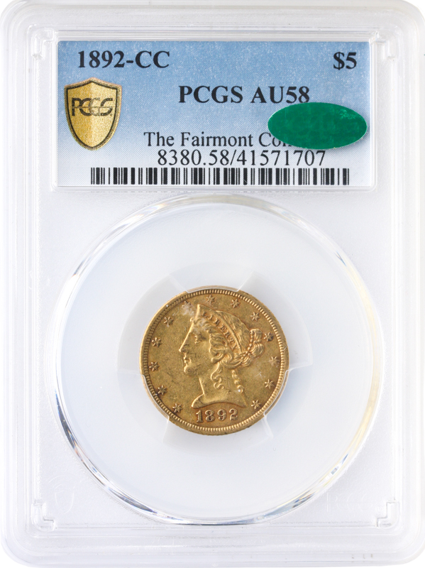 1892-CC $5 Liberty PCGS AU58 CAC