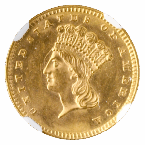 1857 $1 Gold Type III NGC MS64 CAC
