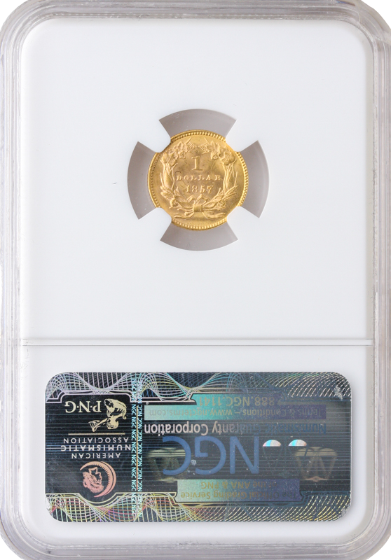 1857 $1 Gold Type III NGC MS64 CAC