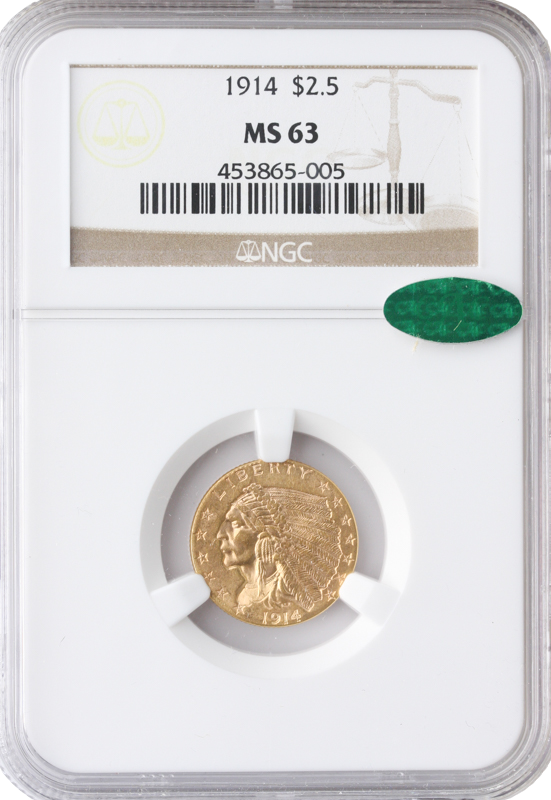 1914 $2.50 Indian NGC MS63 CAC