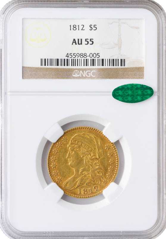 1812 $5 Capped Bust NGC AU55 CAC 1812 $5 Capped Bust NGC AU55 CAC