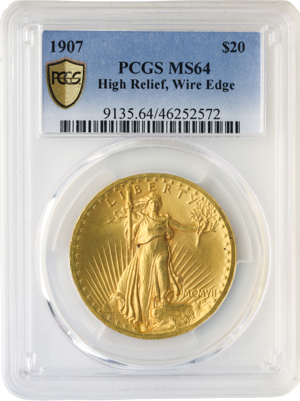 1907 $20 Saint Gaudens High Relief Wire Edge Gold Coin PCGS MS64 1907 $20 Saint Gaudens High Relief Wire Edge Gold Coin PCGS MS64