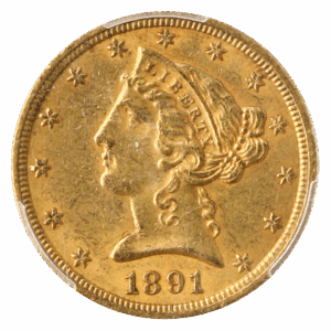 1891-CC $5 Liberty PCGS AU58 CAC