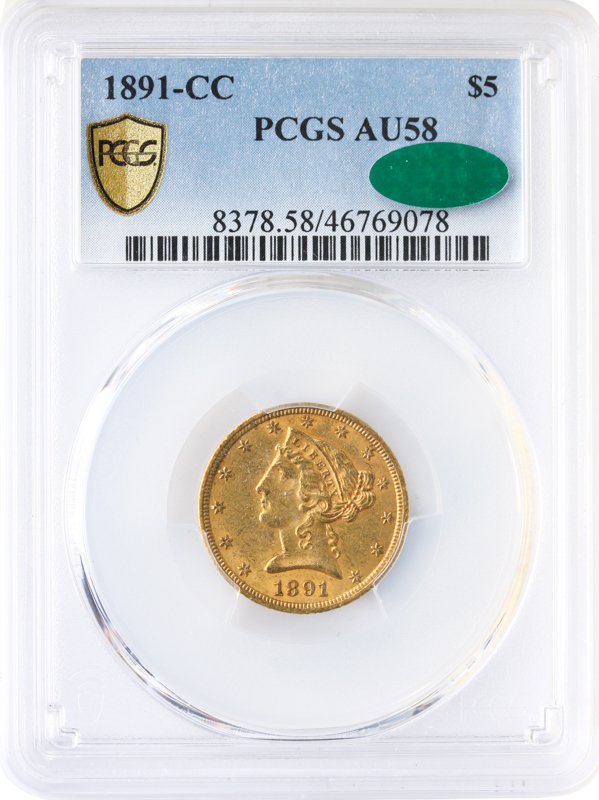 1891-CC $5 Liberty PCGS AU58 CAC