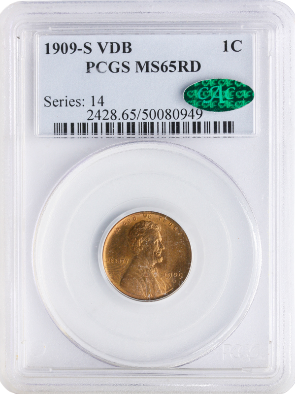 1909-S VDB Lincoln Cent PCGS MS65 RD CAC
