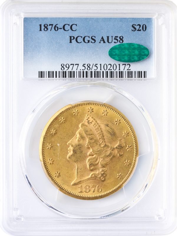 1876-CC $20 Liberty PCGS AU58 CAC 1876-CC $20 Liberty PCGS AU58 CAC