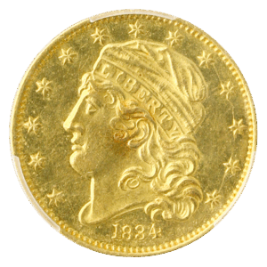 1834 $5 Capped Bust Crosslet 4 PCGS MS62 +