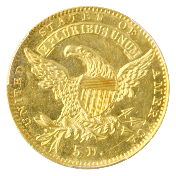 1834 $5 Capped Bust Crosslet 4 PCGS MS62 +