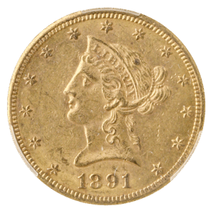 1891-CC $10 Liberty CACG AU58