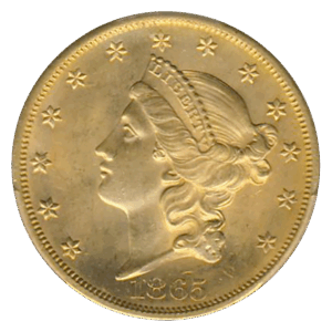 1865-S $20 LIBERTY PCGS MS64 CAC