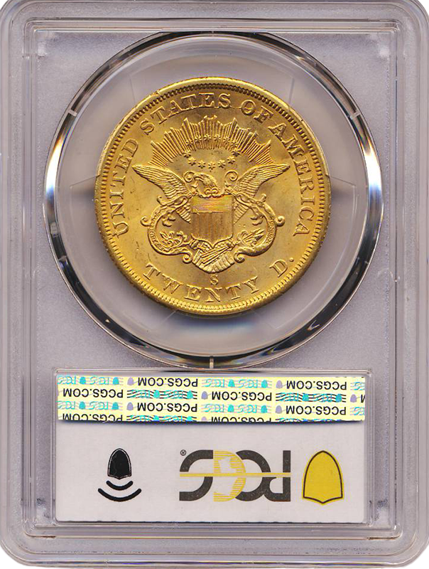 1865-S $20 LIBERTY PCGS MS64 CAC