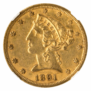 1891-CC $5 Liberty NGC AU55 CAC