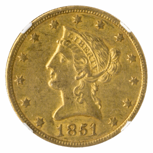 1851-O $10 Liberty NGC AU55 CAC