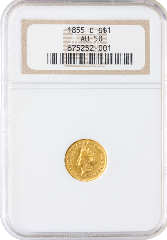 1855-C $1 Gold Type II NGC AU50