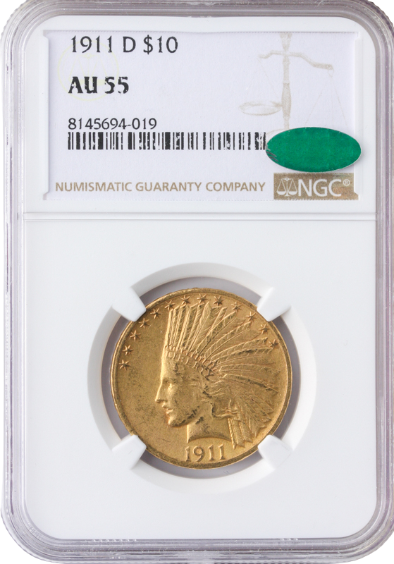 1911-D $10 Indian NGC AU55 CAC 1911-D $10 Indian NGC AU55 CAC