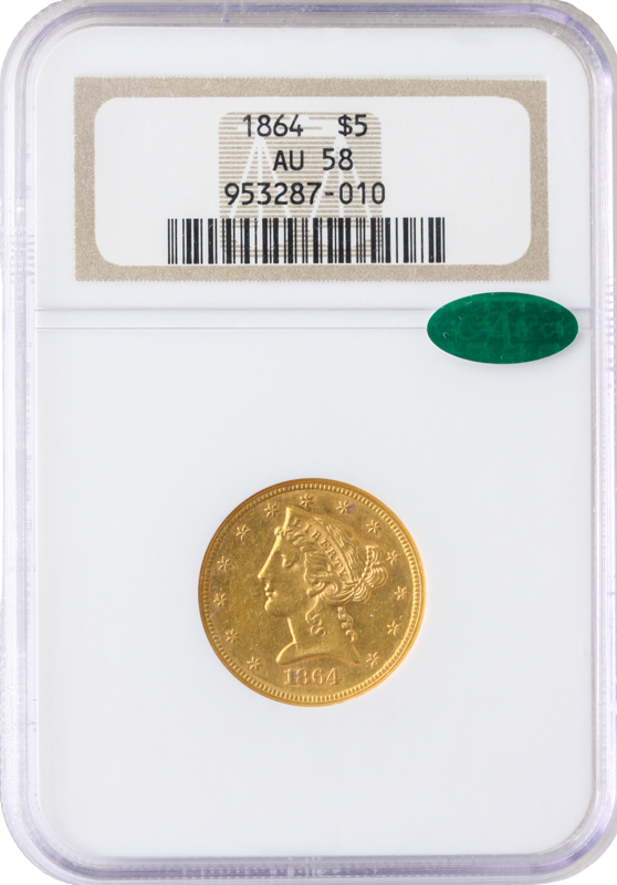 1864 $5 Liberty NGC AU58 CAC 1864 $5 Liberty NGC AU58 CAC