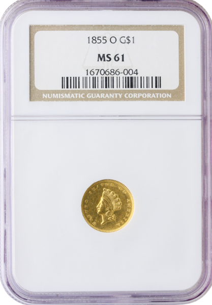 1855-O Gold $1 Type II NGC MS61 1855-O Gold $1 Type II NGC MS61