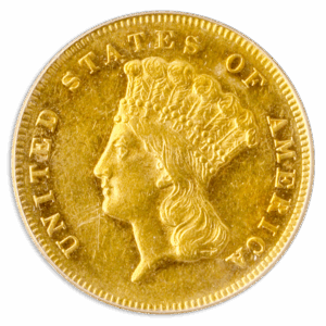 1870 $3 Indian Princess PCGS AU58 CAC 1870 $3 Indian Princess PCGS AU58 CAC