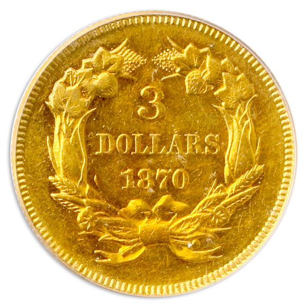 1870 $3 Indian Princess PCGS AU58 CAC 1870 $3 Indian Princess PCGS AU58 CAC