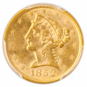 1852 $5 Liberty MS62 CAC