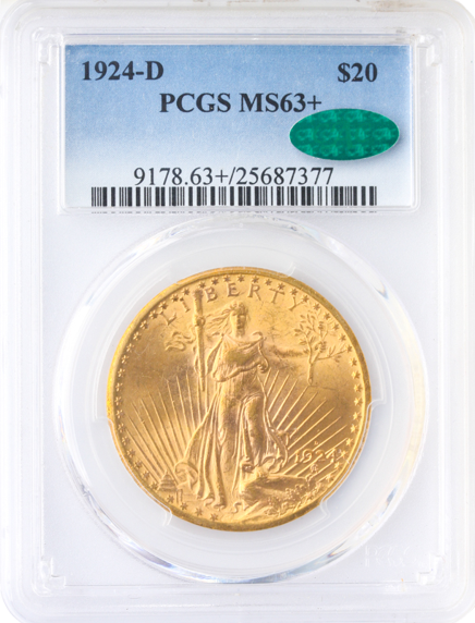 1924-D $20 Saint Gaudens PCGS MS63 CAC + 1924-D $20 Saint Gaudens PCGS MS63 CAC +