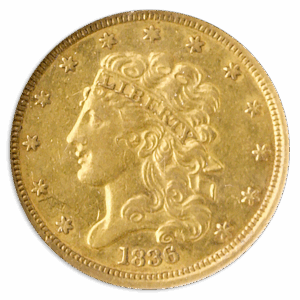 1836 $5 Classic NGC AU53 CAC