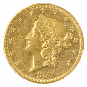 1857-O $20 Libertyy PCGS AU58 CAC