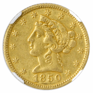 1850 $5 Moffat NGC AU5 CAC