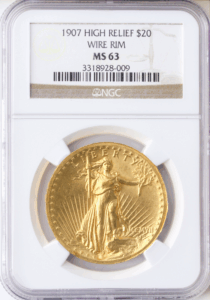 1907 $20 Saint Gaudens High Relief Wire Edge NGC MS63