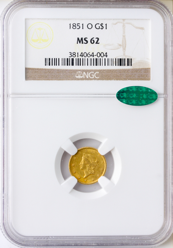 1851-O $1 Gold NGC MS62 CAC