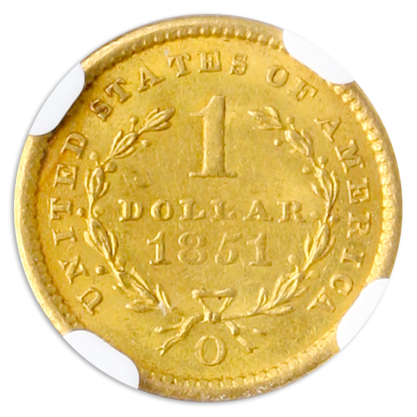 1851-O $1 Gold NGC MS62 CAC