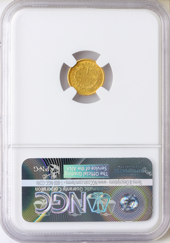 1851-O $1 Gold NGC MS62 CAC