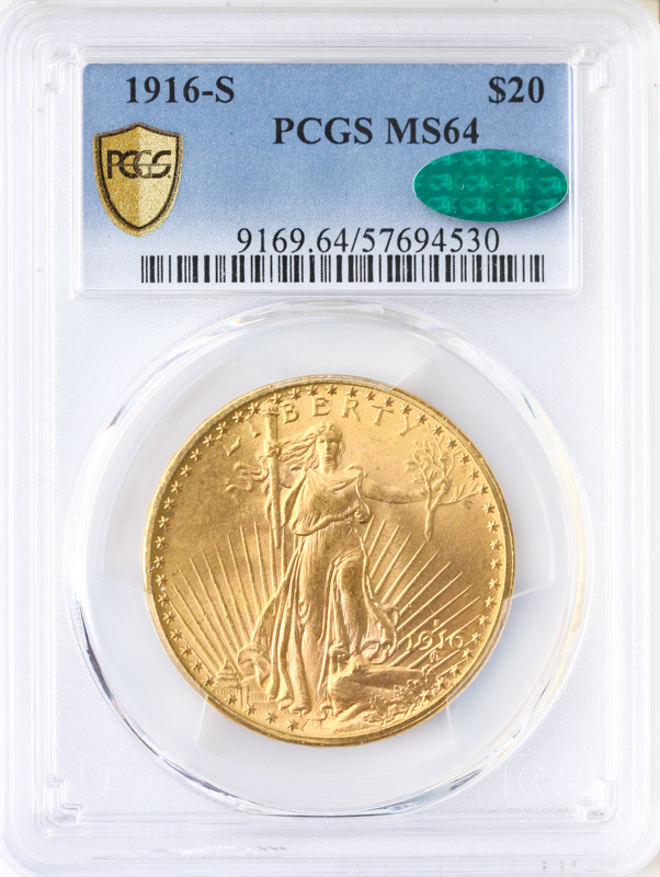 1916-S $20 Saint Gaudens PCGS MS64 CAC 1916-S $20 Saint Gaudens PCGS MS64 CAC