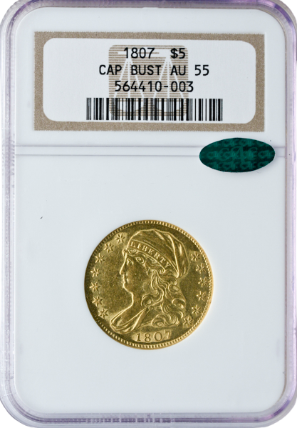1807 $5 Capped Bust Left NGC AU55 CAC