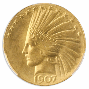 1907 $10 Indian Wire Edge CACG MS64 + 1907 $10 Indian Wire Edge CACG MS64 +