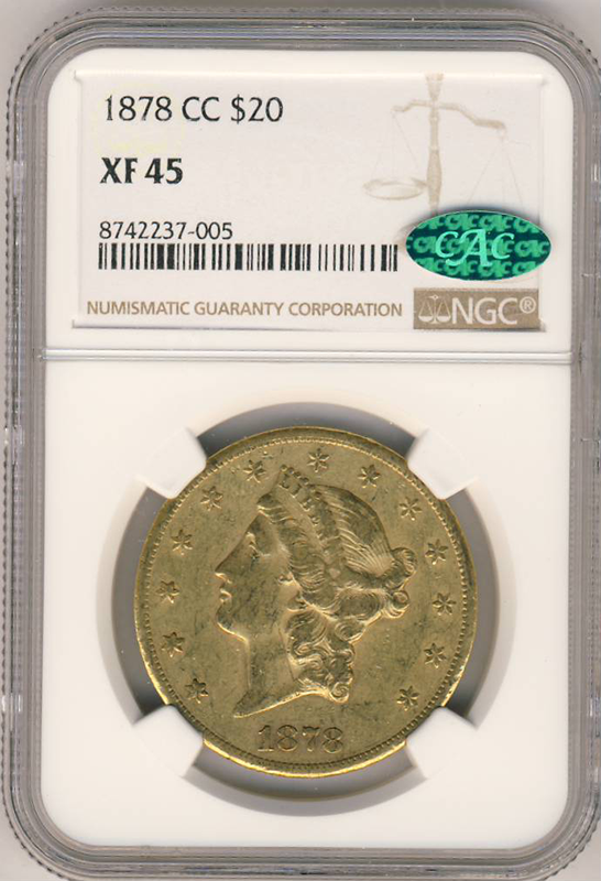 1878-CC $20 Liberty NGC XF45 CAC 1878-CC $20 Liberty NGC XF45 CAC