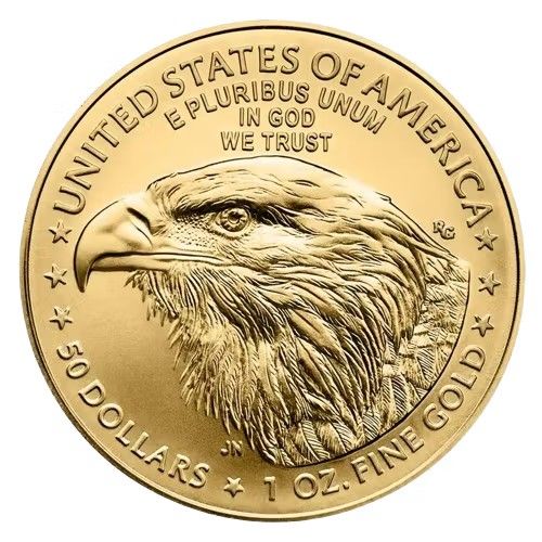 2025 American Gold Eagle coin showing the premium gold coin products that trade above spot price. 
