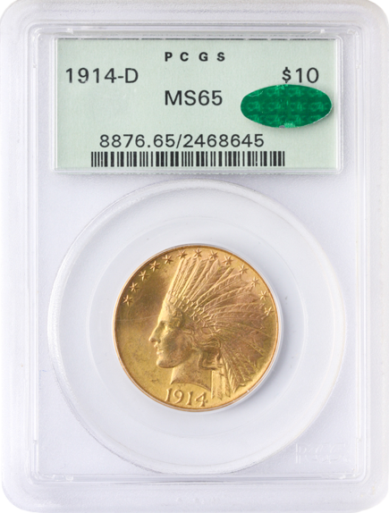 1914-D $10 INDIAN PCGS  MS65 CAC