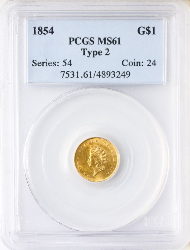 1854 $1 Gold TY2 PCGS MS61 1854 $1 Gold TY2 PCGS MS61
