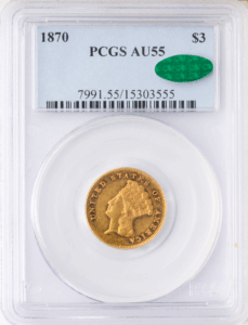 1870 $3 Gold PCGS AU55